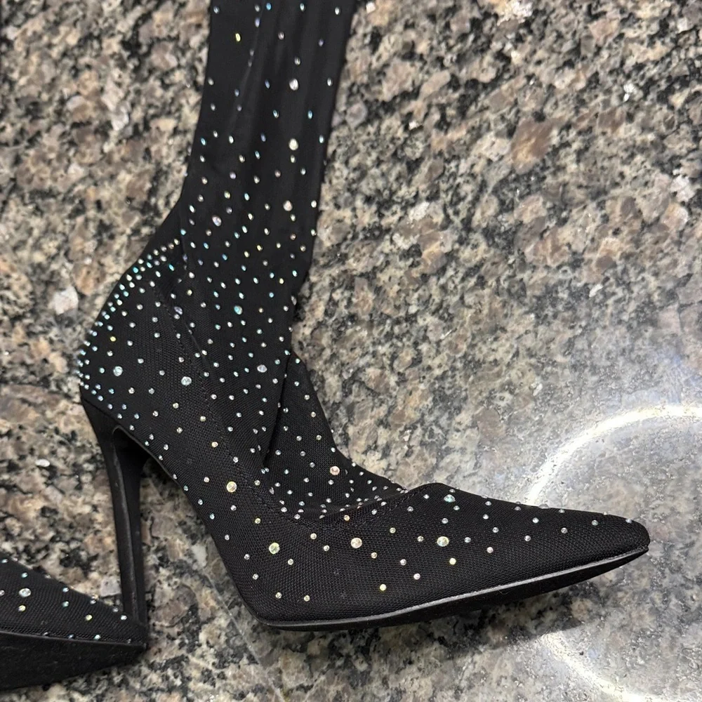 Mix No. 6 Black Over the Knee high heel boots embellished Rhinestones NWT 7.5